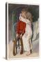 Peter Pan Being Kissed Gently on the Cheek by Wendy-Alice B. Woodward-Stretched Canvas
