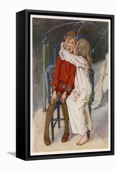Peter Pan Being Kissed Gently on the Cheek by Wendy-Alice B. Woodward-Framed Stretched Canvas