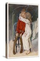 Peter Pan Being Kissed Gently on the Cheek by Wendy-Alice B. Woodward-Stretched Canvas