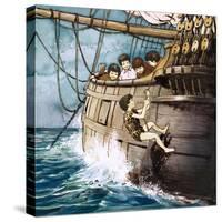 Peter Pan Climbing Aboard, Illustration from 'Peter Pan' by J.M. Barrie-Nadir Quinto-Stretched Canvas