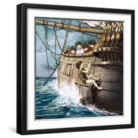 Peter Pan Climbing Aboard, Illustration from 'Peter Pan' by J.M. Barrie-Nadir Quinto-Framed Giclee Print