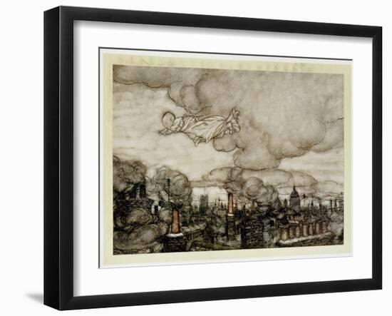 Peter Pan Flying over London, Illustration from 'Peter Pan' by J.M. Barrie-Arthur Rackham-Framed Giclee Print