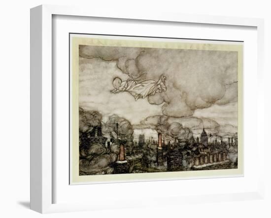 Peter Pan Flying over London, Illustration from 'Peter Pan' by J.M. Barrie-Arthur Rackham-Framed Giclee Print