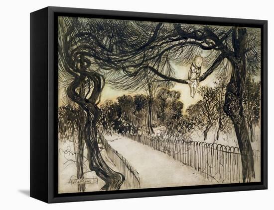 Peter Pan on a Branch, Scene from 'Peter Pan in Kensington Gardens' by J.M Barrie, 1912-Arthur Rackham-Framed Stretched Canvas