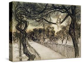 Peter Pan on a Branch, Scene from 'Peter Pan in Kensington Gardens' by J.M Barrie, 1912-Arthur Rackham-Stretched Canvas