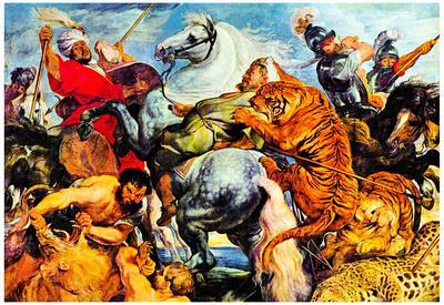 Art Print/Poster Lion and Leopard Hunt Tiger Peter Paul Rubens 
