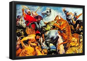 Peter Paul Rubens (Tiger and lion hunting) Art Poster Print-null-Framed Poster