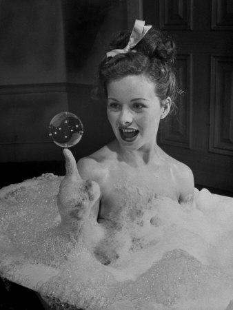Actress Jeanne Crain Taking Bubble Bath for Her Role in Movie "Margie