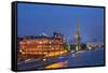 Peter the Great Statue and River Moskva at Night, Moscow, Russia, Europe-Martin Child-Framed Stretched Canvas