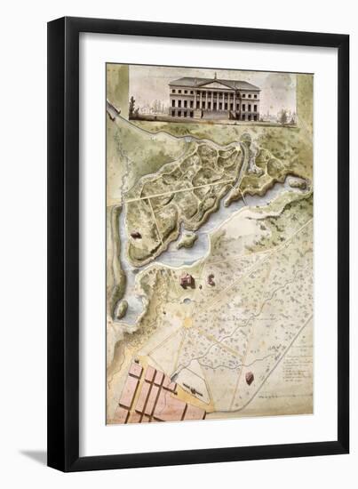 Peterhof, Russia: Elevation of the English Palace and Plan of the Park-Giacomo Quarenghi-Framed Giclee Print