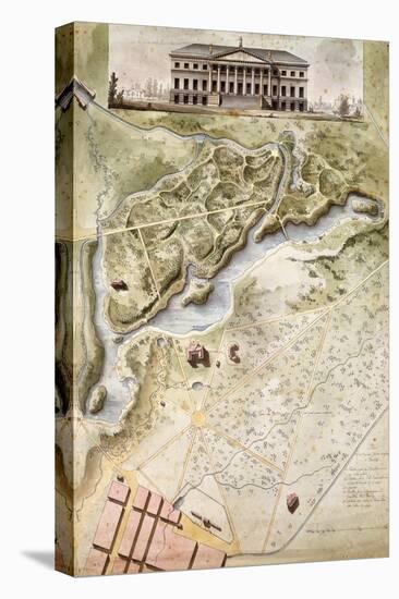 Peterhof, Russia: Elevation of the English Palace and Plan of the Park-Giacomo Quarenghi-Stretched Canvas