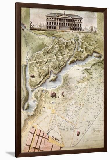 Peterhof, Russia: Elevation of the English Palace and Plan of the Park-Giacomo Quarenghi-Framed Giclee Print