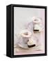 Petit Fours and Cappuccino Decorated with Cocoa Powder Hearts-Gareth Morgans-Framed Stretched Canvas