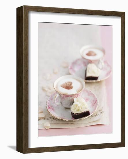 Petit Fours and Cappuccino Decorated with Cocoa Powder Hearts-Gareth Morgans-Framed Photographic Print