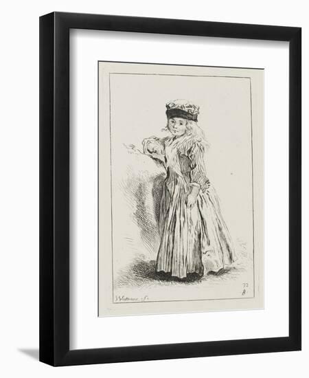 Petite fille en toquet, vêtue d'une robe rayée, debout-Jean Antoine Watteau-Framed Premium Giclee Print