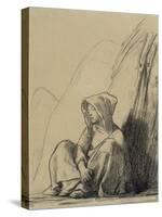 Petite paysanne assise au pied d'une meule-Jean-François Millet-Stretched Canvas