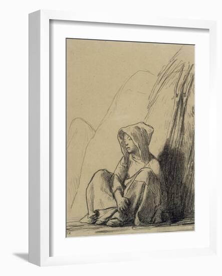 Petite paysanne assise au pied d'une meule-Jean-François Millet-Framed Giclee Print