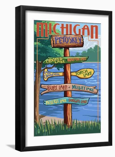 Petoskey, Michigan - Sign Destinations-Lantern Press-Framed Art Print