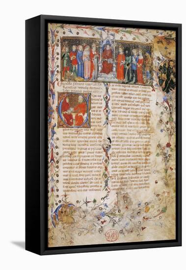 Petrarch on Throne Surrounded by Characters-Master of Latin Codex-Framed Stretched Canvas