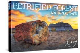 Petrified Forest National Park, Arizona - Yellow and Blue Sunset-Lantern Press-Stretched Canvas