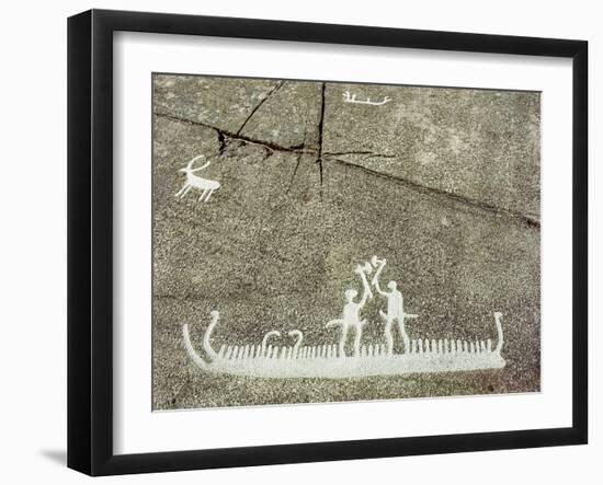 Petroglyph, Boat-Axe culture, pre-Viking, Bohuslan, Sweden, Bronze Age-Werner Forman-Framed Photographic Print