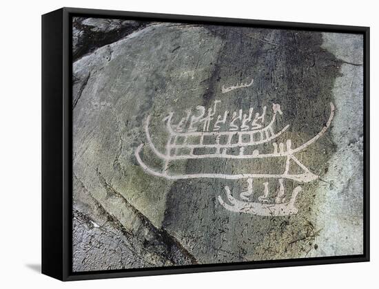 Petroglyph, Boat-Axe culture, pre-Viking, Bohuslan, Sweden, Bronze Age-Werner Forman-Framed Stretched Canvas