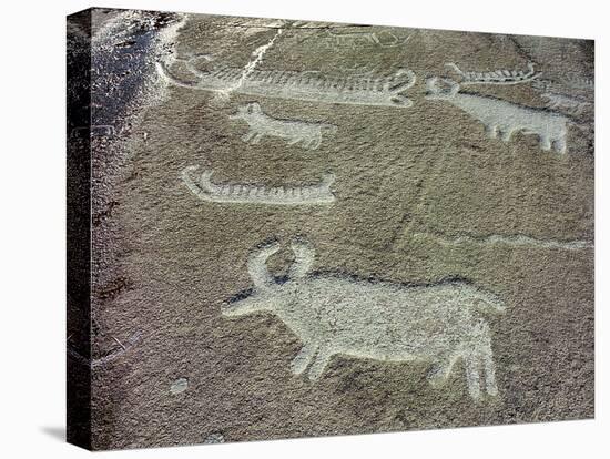 Petroglyph, Boat-Axe culture, pre-Viking, Bohuslan, Sweden, Bronze Age-Werner Forman-Stretched Canvas