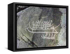 Petroglyph, Boat-Axe culture, pre-Viking, Bohuslan, Sweden, Bronze Age-Werner Forman-Framed Stretched Canvas