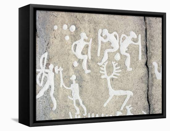 Petroglyph, Boat-Axe culture, pre-Viking, Bohuslan, Sweden, Bronze Age-Werner Forman-Framed Stretched Canvas