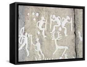 Petroglyph, Boat-Axe culture, pre-Viking, Bohuslan, Sweden, Bronze Age-Werner Forman-Framed Stretched Canvas