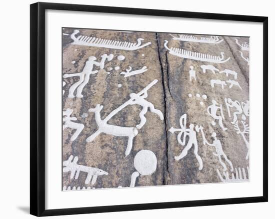 Petroglyph, Boat-Axe culture, pre-Viking, Bohuslan, Sweden, Bronze Age-Werner Forman-Framed Photographic Print