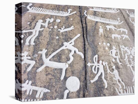 Petroglyph, Boat-Axe culture, pre-Viking, Bohuslan, Sweden, Bronze Age-Werner Forman-Stretched Canvas