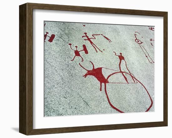 Petroglyph, Boat-Axe culture, pre-Viking, Vitlycke, Bohuslan, Sweden, Bronze Age-Werner Forman-Framed Photographic Print