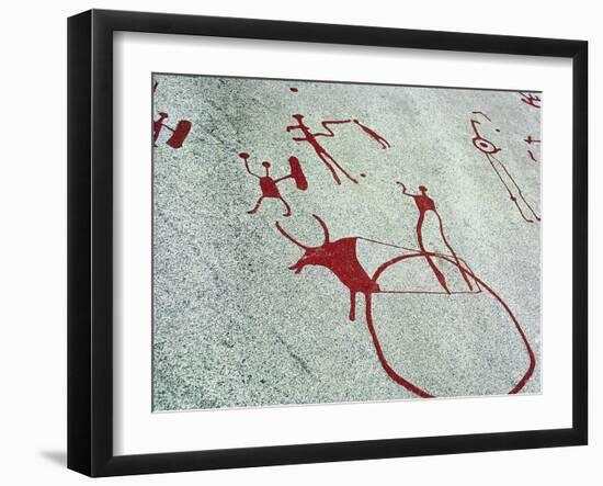 Petroglyph, Boat-Axe culture, pre-Viking, Vitlycke, Bohuslan, Sweden, Bronze Age-Werner Forman-Framed Photographic Print