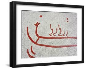 Petroglyph, detail of a ship, Boat-Axe culture, pre-Viking, Vitlycke, Bohuslan, Sweden, Bronze Age-Werner Forman-Framed Photographic Print