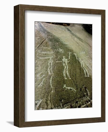 Petroglyph with two men facing each other and brandishing axes, Bronze Age-Werner Forman-Framed Giclee Print