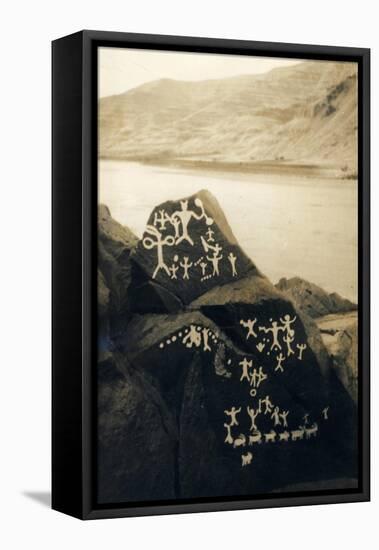 Petroglyphs at Buffalo Rock on the Snake River, Circa 1939-null-Framed Stretched Canvas