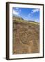 Petroglyphs Carved in the Lava at the 15 Moai Restored Ceremonial Site of Ahu Tongariki-Michael-Framed Photographic Print