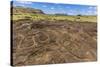 Petroglyphs Carved in the Lava at the 15 Moai Restored Ceremonial Site of Ahu Tongariki-Michael-Stretched Canvas