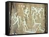 Petroglyphs; figures brandishing weapons, with a reindeer-Werner Forman-Framed Stretched Canvas