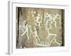 Petroglyphs; figures brandishing weapons, with a reindeer-Werner Forman-Framed Giclee Print