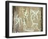 Petroglyphs; figures brandishing weapons, with a reindeer-Werner Forman-Framed Giclee Print