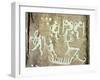Petroglyphs; figures brandishing weapons, with a reindeer-Werner Forman-Framed Giclee Print