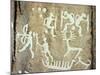 Petroglyphs; figures brandishing weapons, with a reindeer-Werner Forman-Mounted Giclee Print
