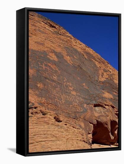 Petroglyphs in Sandstone by Anasazi Indians around 500 AD, Valley of Fire State Park in Nevada, USA-Fraser Hall-Framed Stretched Canvas