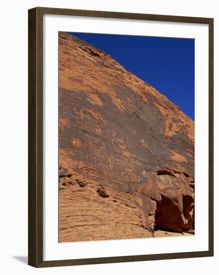 Petroglyphs in Sandstone by Anasazi Indians around 500 AD, Valley of Fire State Park in Nevada, USA-Fraser Hall-Framed Photographic Print