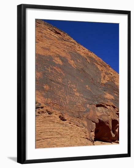 Petroglyphs in Sandstone by Anasazi Indians around 500 AD, Valley of Fire State Park in Nevada, USA-Fraser Hall-Framed Photographic Print