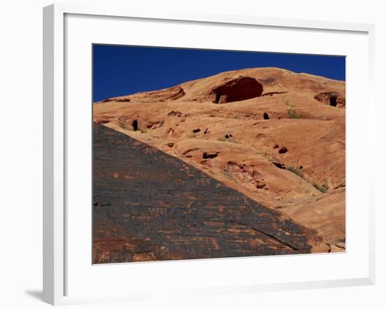 Petroglyphs in Sandstone by Anasazi Indians around 500 AD, Valley of Fire State Park, Nevada, USA-Fraser Hall-Framed Photographic Print
