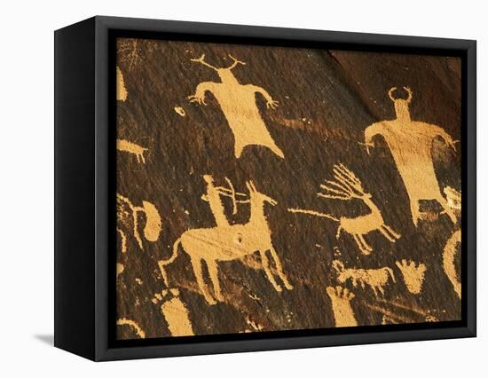 Petroglyphs, Newspaper Rock State Historic Monument, Canyonlands National Park, Utah, USA-David Barnes-Framed Stretched Canvas