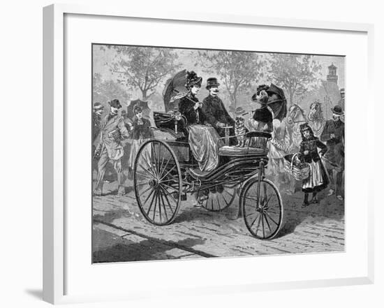 Petrol-Driven Car by Benz and Co., Capable of 16 KM Per Hour, C1890S-null-Framed Giclee Print